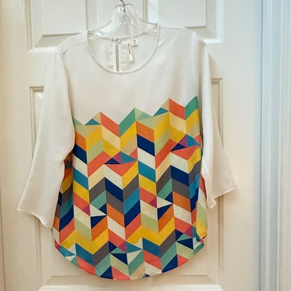 Miami White and Blue Graphic 3/4 Sleeve Blouse - Picture 1 of 4